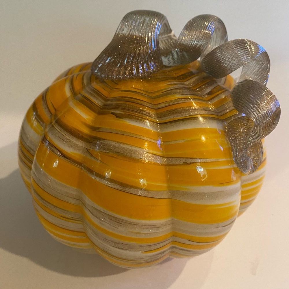 Martha Stewart Hand Blown Glass Pumpkin Multi Colored Halloween Fall Decor 6”